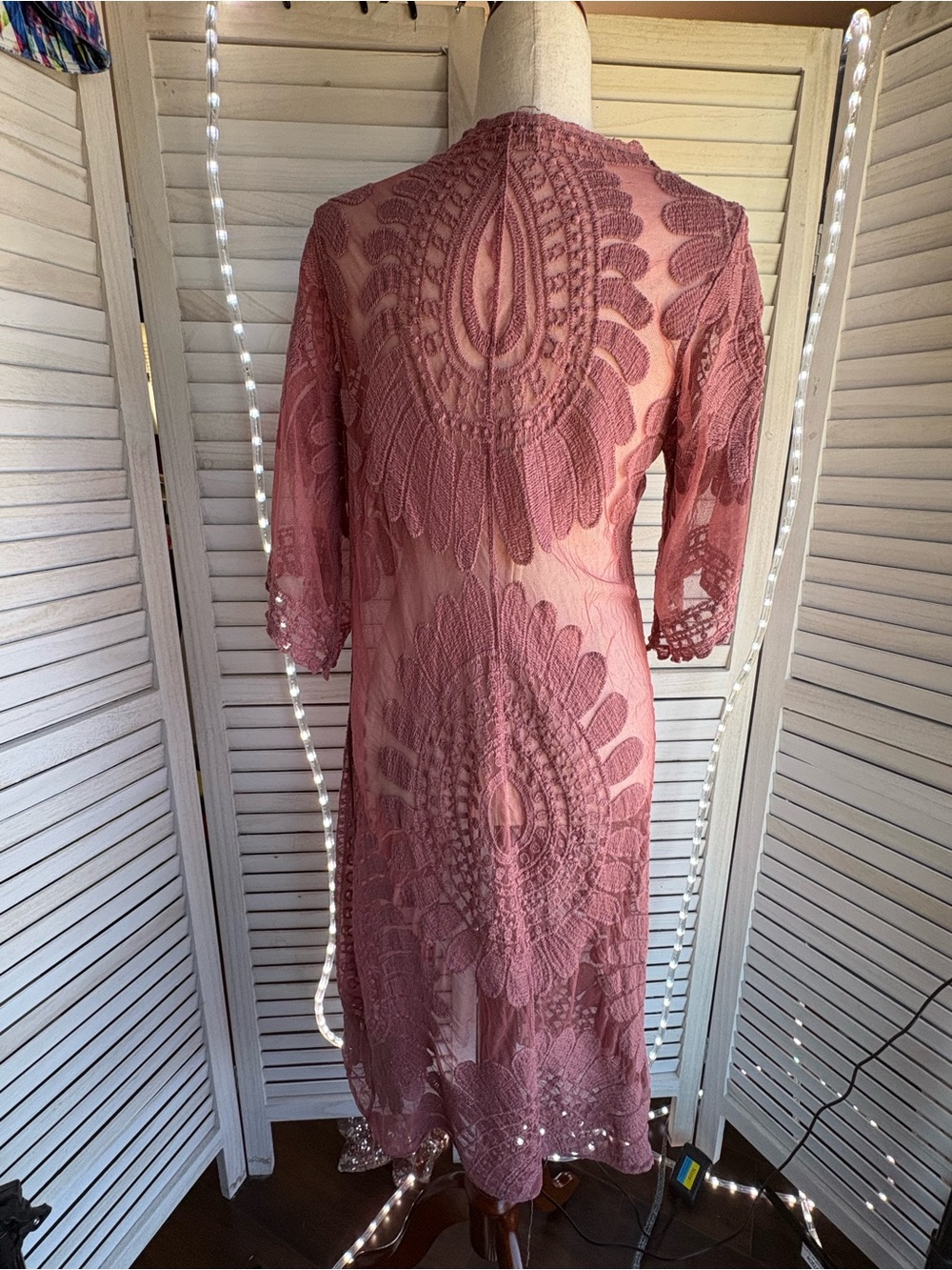 Rebellion Mauve Lace Openwork Cardigan - Picture 3 of 4